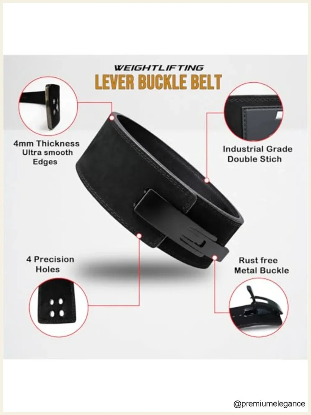 10mm Genuine Leather Powerlifting Belt with Quick-Release Steel Lever Buckle